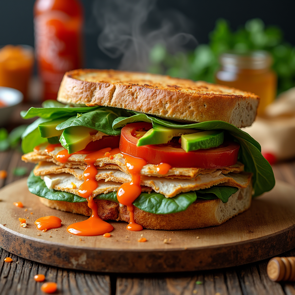 Sweet and Spicy Turkey Sandwich with apple slices and arugula on toasted bread